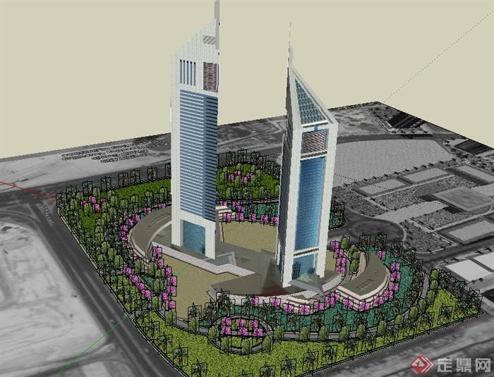 阿联酋办事处塔楼建筑设计su模型(2)