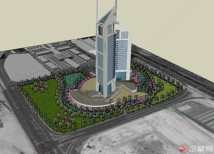 阿联酋办事处塔楼建筑设计su模型(3)