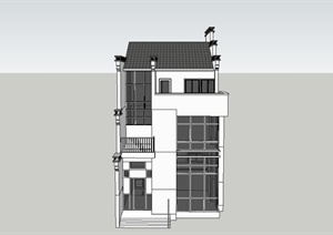 某简约现代中式风格独栋别墅建筑设计SU(草图大师)模型