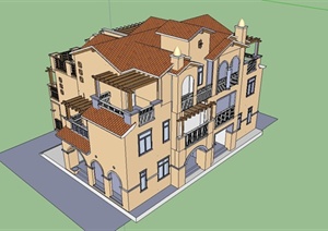 某欧式风格独栋别墅住宅建筑设计SU(草图大师)模型