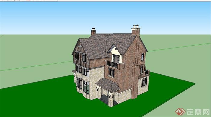 某简约英式风格独栋别墅建筑设计SU模型(2)