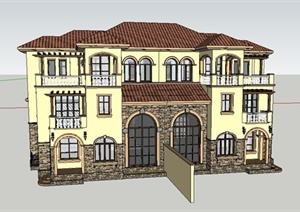 某细致欧式风格双拼别墅建筑设计SU(草图大师)模型