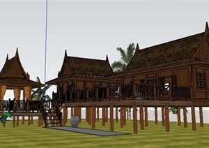 东南亚风情民居住宅建筑设计SU(草图大师)模型