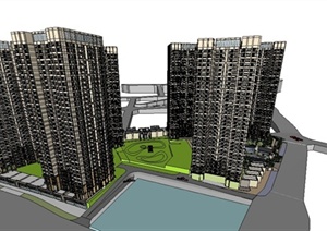 三个不同风格高层住宅小区建筑设计SU(草图大师)模型