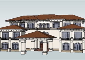 古典风格三层别墅住宅建筑设计SU(草图大师)模型
