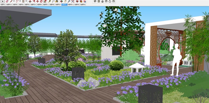 新中式屋顶花园庭院SU精致设计模型(1)