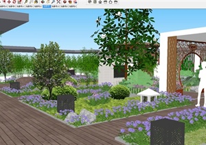 新中式屋顶花园庭院精致设计SU(草图大师)模型