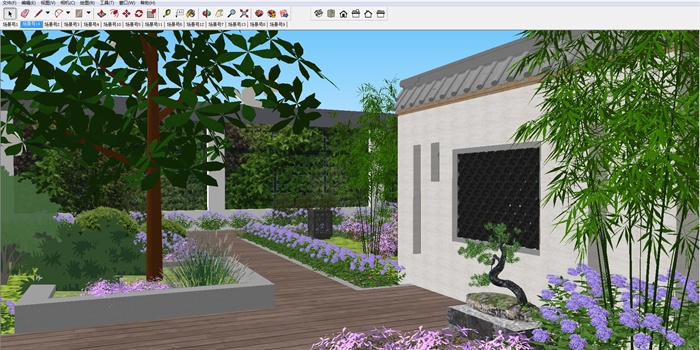 新中式屋顶花园庭院SU精致设计模型(2)