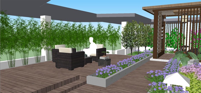 新中式屋顶花园庭院SU精致设计模型(3)