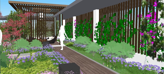 新中式屋顶花园庭院SU精致设计模型(4)