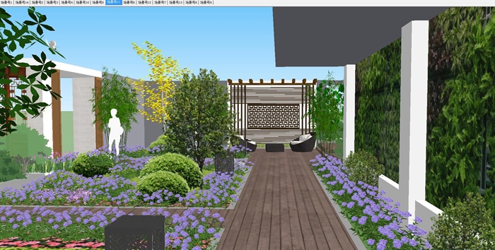 新中式屋顶花园庭院SU精致设计模型(7)