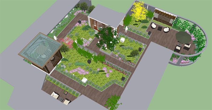 新中式屋顶花园庭院SU精致设计模型(9)