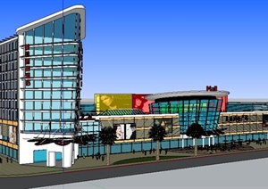 某现代购物广场及酒店建筑设计SU(草图大师)模型