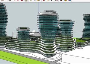 现代中心商业区综合体建筑设计SU(草图大师)模型