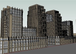 新古典沿街商业+写字楼建筑设计SU(草图大师)模型
