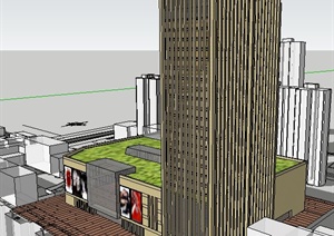 现代商场+高层办公建筑SU(草图大师)模型