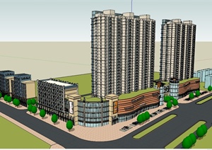 现代风格高层商业小区住宅楼设计SU(草图大师)模型