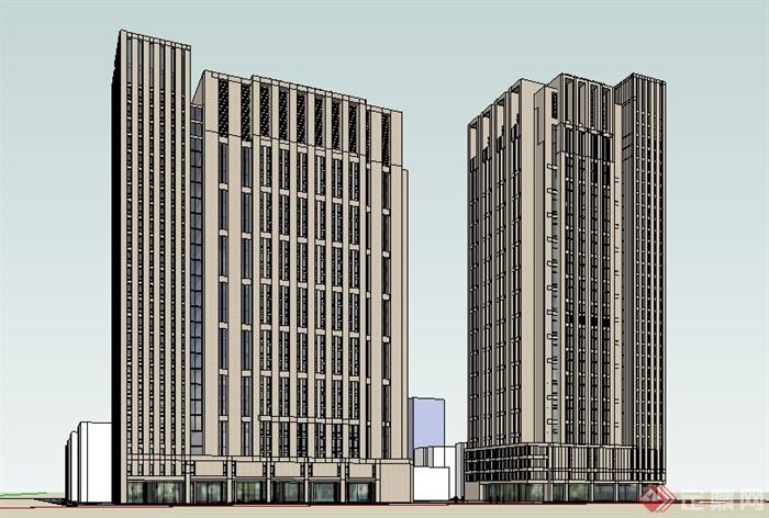 现代综合办公大厦建筑设计su模型(1)