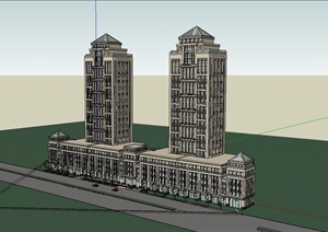 简欧风格高层商业办公建筑楼设计SU(草图大师)模型