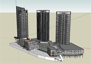 现代风格商业住宅综合楼建筑设计SU(草图大师)模型