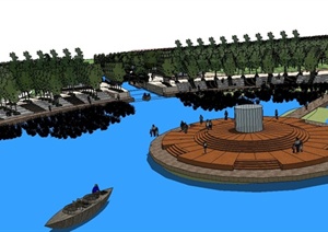 某现代风格滨河广场景观规划设计SU(草图大师)模型