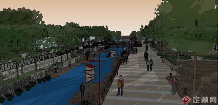 某现代风格滨河广场景观规划设计SU模型(3)