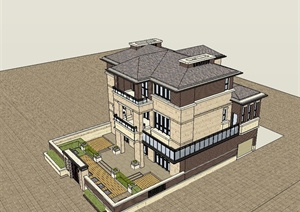新古典风格三层小别墅建筑楼设计SU(草图大师)模型