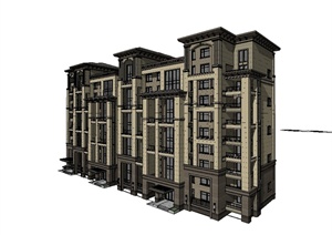 新古典详细精致多层住宅楼设计SU(草图大师)模型