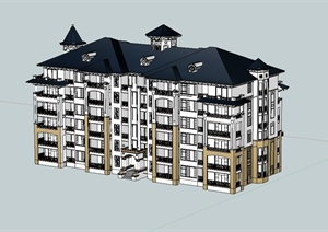 某美式风格详细多层居住楼设计SU(草图大师)模型