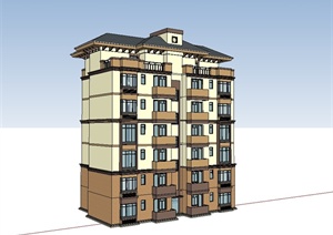 地中海风格多层住宅建筑楼设计SU(草图大师)模型