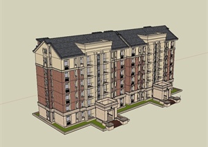 欧式风格多层详细的小区建筑楼设计SU(草图大师)模型