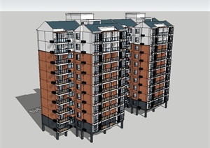 新中式风格小高层居住楼建筑设计SU(草图大师)模型