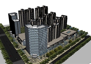 某精致新古典风格高层商住楼建筑设计SU(草图大师)模型