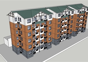 某简洁欧式风格多层住宅楼建筑设计SU(草图大师)模型