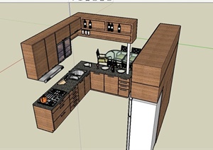 某现代风格厨房整套橱柜设计SU(草图大师)模型