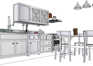 某现代简约风格厨房整套橱柜设计SU(草图大师)模型