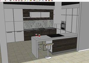 现代风格简单厨房设计SU(草图大师)模型