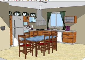 某现代风格厨房餐桌椅设计SU(草图大师)模型