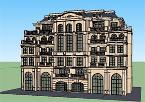 某法式风格多层花园洋房住宅楼建筑设计SU(草图大师)模型