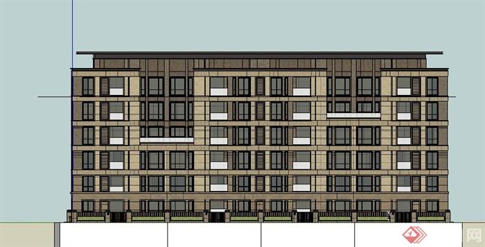 新古典风格6层花园洋房住宅楼建筑设计su模型(2)