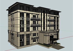 新古典6层住宅建筑设计SU(草图大师)模型