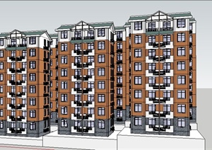现代八层联排廉租房住宅楼建筑设计SU(草图大师)模型