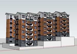 现代六层廉租房住宅楼建筑设计SU(草图大师)模型