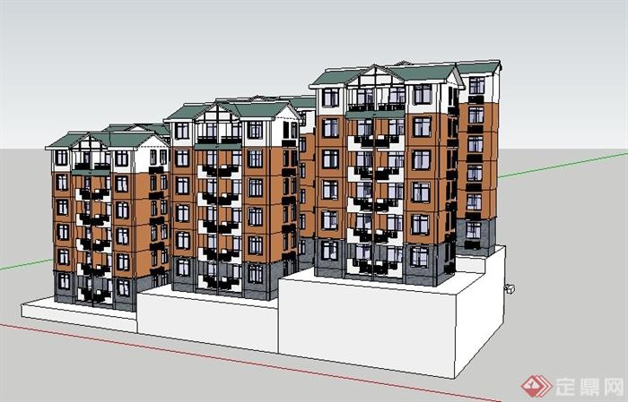 现代六层廉租房住宅楼建筑设计su模型(3)
