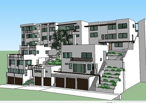 现代梯级住宅建筑设计SU(草图大师)模型
