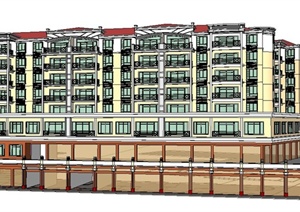 简欧多层底商住宅建筑设计SU(草图大师)模型