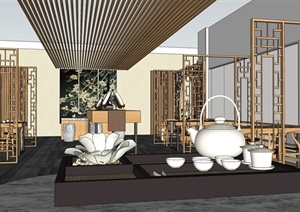 中式风格精品茶室室内设计SU(草图大师)模型