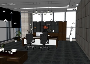 某现代风格办公室室内装饰设计SU(草图大师)模型含JPG效果图