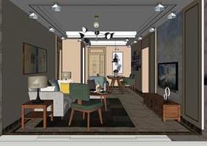 某现代风格住宅室内装饰设计SU(草图大师)模型含JPG效果图