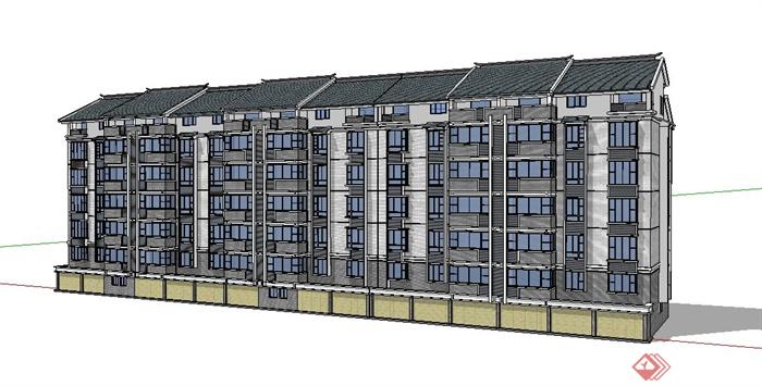 中式七层住宅楼建筑设计su模型(1)